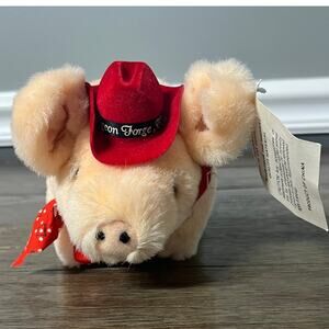 Vintage 1998 Yippie Yi Yay Pig Plush Stuffed Animal W/ Cowboy Hat With Swing Tag